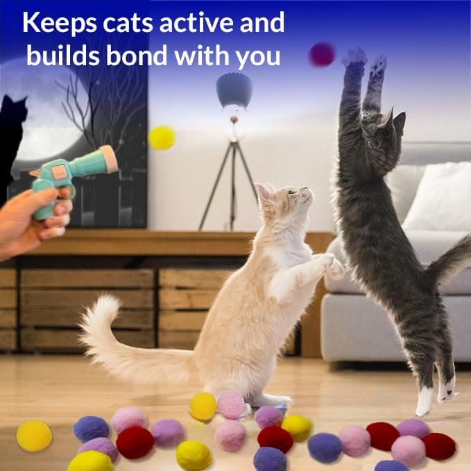 Pet Fit For Life Cat Ball Launcher - Interactive Cat Balls Toy, Medium Blue