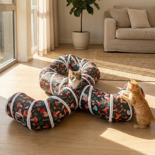 Cat Tunnel for Indoor Entertainment, Tear-Resistant Cat Play Tube with Play Ball, Collapsible Pet Tube with Interactive Peephole, Ideal for Kittens Puppies Rabbits (Octopus-Shaped)