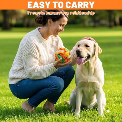 3 Packs Snuffle Ball for Dogs - Sniffle Interactive Treat Ball, Stress Relief, Slow Feeder, Puzzle Toy for Small Medium Dogs Cats, Soft Polar Fleece, Rainbow, Vitality Orange & Ocean Blue, 5.9 Inches
