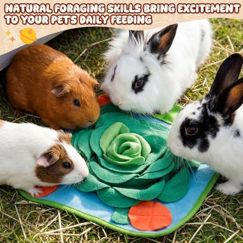 Yinkin 4 Pcs Rabbit Foraging Snuffle Mat for Small Animals Puzzle Toys Funny Interactive Nosework Feeding Mat for Bunny Hamsters Guinea Pigs Ferrets Chinchillas (13.8 x 13.8 Inches,Classic Style)