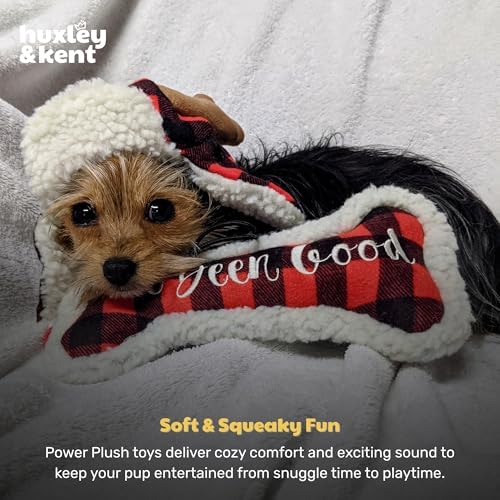 Huxley & Kent Funny Dog Toy w/Squeaker – Holiday Power Plush Squeaky Dog Toys for Small, Medium & Large Dogs – Soft Stuffed Animal for Indoor Play & Fetch - I've Been Good Bone, Large