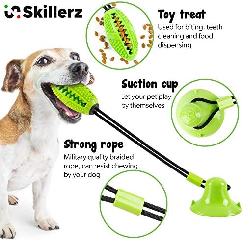 Suction Cup Dog Toy - Durable Rubber Bite & Treat Dispenser Ball for Dogs - Teeth Cleaning, Self-Playing, Indoor Use