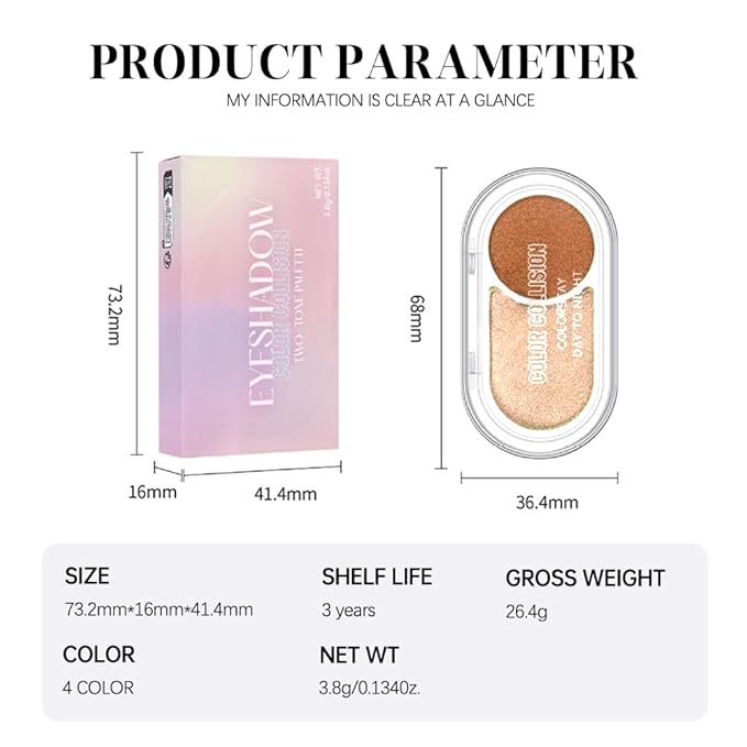 Dual-Color Pearl Eyeshadow Palette β High Pigment Shimmer Eyeshadow Duo, Nude & Nude Brown Shimmer Eye shadow , Silky Blendable Texture, Waterproof Long-Lasting Eye Makeup for Daily & Glam Looks 01#