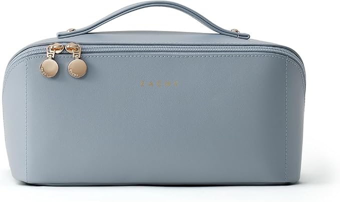 EACHY Travel Makeup Bag, Large Capacity Cosmetic Bag for Women, Waterproof PU Leather, Flat Open Portable Toiletry Bag for Skincare, Brushes & Travel Essentials