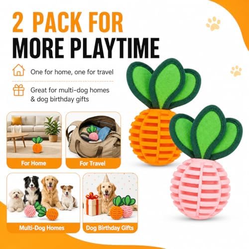 2 Pack Treat Dispensing Dog Ball Toys, Squeaky Puppy Chew Toys for Teething