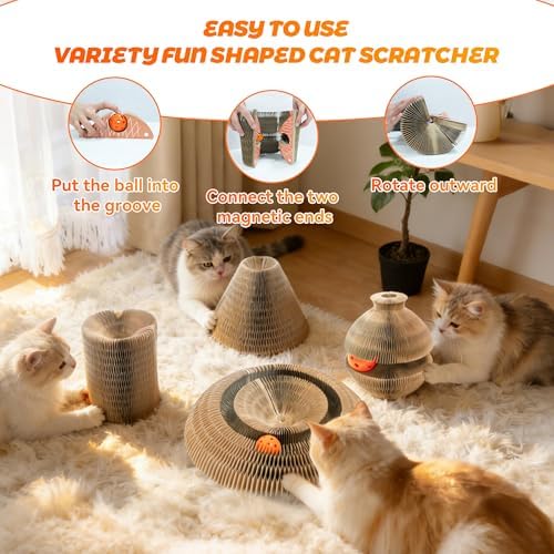 Magic Organ Cat Scratcher, Kitty Curls Cat Toys Cardboard Cat Scratching Board, Interactive Cat Toys for Indoor Cats, Mental Physical Exercise Cat Toys with Bell Ball