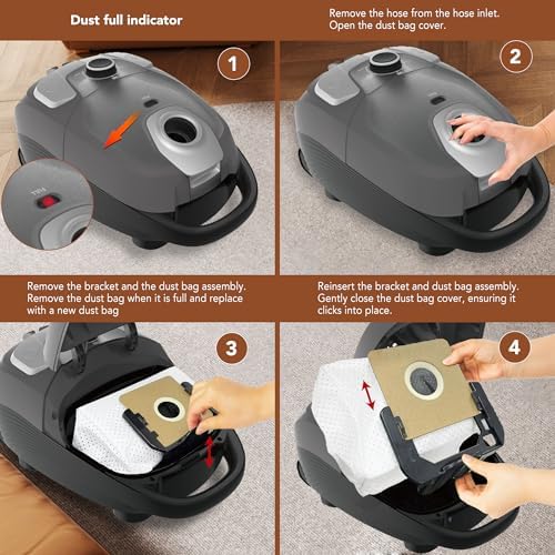 Akitas C11WT Bagged Canister Vacuum Cleaner, Wessel Turbo Brush for Pet Hair (Cat & Dog), HEPA Filtration, 33ft Cleaning Radius, with Retractable Cord and Wide Parquet Brush