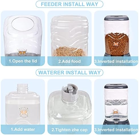 Elevon Automatic Cat Feeder, Gravity Food and Water Dispenser Bowl Set for Small Medium Dogs Animals, Pet Feeder Dispenser Storage Food, 3.8L Large Capacity, Gray