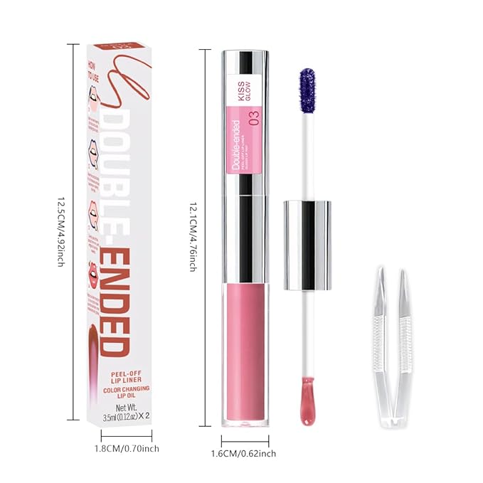 2-in-1 Peach Pink Lip Stain Peel Off & Hydrating Plumping Lip Oil with Tweezer, of Women Long Lasting Waterproof Peel Off Lip liner Tattoo, Highly Pigmented for All Skin Types 03#