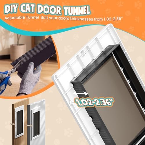 Cat Door for Interior & Exterior Doors, Pets Up to 20 lb, White | Soft Magnetic Flap, Sliding Lock Panel, Adjustable Tunnel, Save energy, Prevents Paw Pinching, Easy DIY Installation