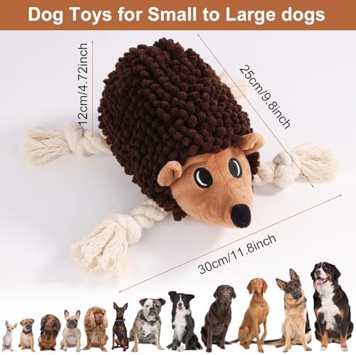 Dog Squeaky Toys for Dogs - Hedgehog Mop Plush Interactive Rope Toy, Durable Chew Toy with Squeaker and Crinkle for Small to Large Dogs, Tug of War Pet Toy for Puppies & Aggressive Chewers