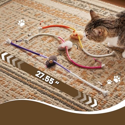 Cat Chew Ropes with Catnip Mouse, 3Pcs Cat Chew Toys for Large Cats Enrichment, 3-in-1 Catnip Toys Mouse & Strong Braided Ropes & Gall Fruits, Cats Teething Toys