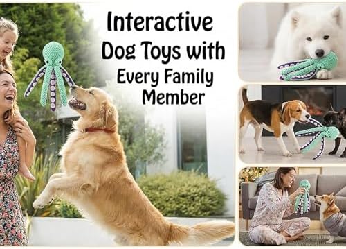 Plush Interactive Dog Toy Octopus-Shaped Plush Dog Sound Toy Indestructible Toy with Built-in Squeaker for Boredom Relief Durable, Chew-Resistant Dog Teething and Chew Toys (Yellow)