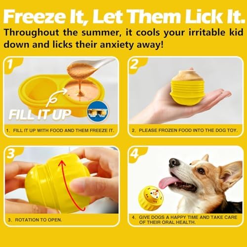 Frozen Treat Dispensing Dog Toy to Keep Them Busy, Interactive Indestructible Dog Puzzle Toy for Small Medium Breeds, Cognitive Dog Enrichment Toys Freezable - Yellow
