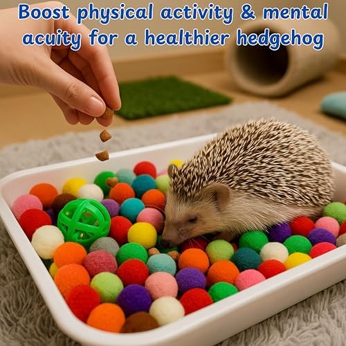 Hedgehog Dig Box Enrichment Cage Accessories, Funny Dig Box Toys with Ball Toy and Laundry Bag, Bell Toy for Hedgehogs Hamster Ferret Kitten Cat, Hedgehog Accessories (Laundry Bags, 120 Ball)