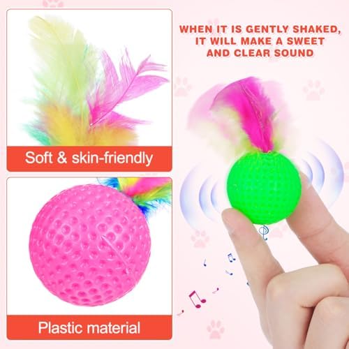Veemoon Cat Feather Toy 24 pcs Interactive Feather Ball for Cats Sounding Teaser Play Balls 3.34 X 1.49 X 1.49 in Indoor Exercise Supplies for Home or Shop