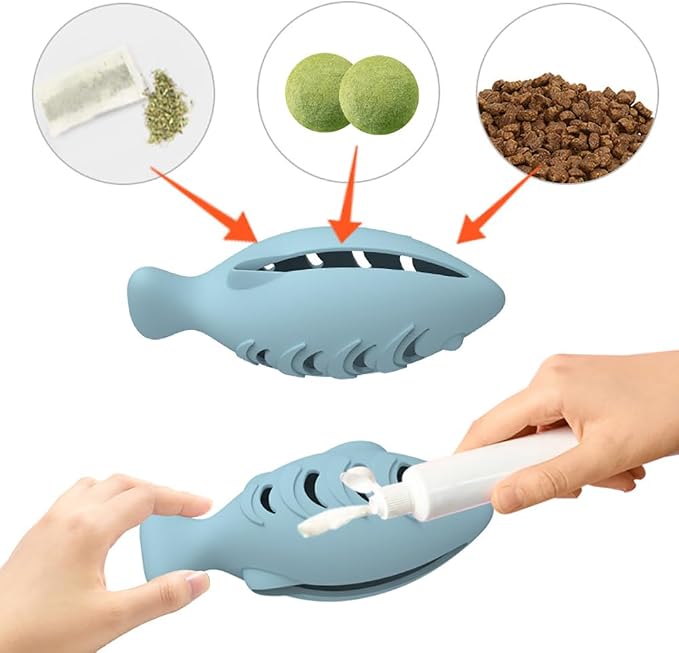 Cat Toys for Indoor Cats Interactive Cat Toy Food Dispenser Feeder Treat Dispensing Can be Stuffed with Cat Treats, Catnip (Blue)
