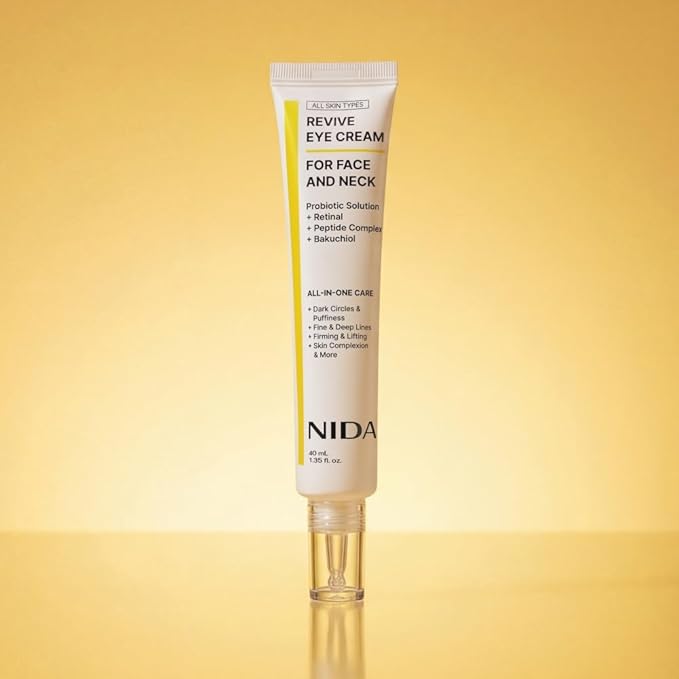NIDA Revive Eye Cream For Face And Neck | Probiotics Lystate Solution, Retinal, Peptide Complex, Bakuchiol | Wrinkles, Fine Lines, Cell Turnover, Firm Skin Texture, Radiant Skin | 1.35 fl. oz., 40ml