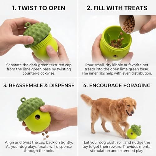 Interactive Dog Treat Dispenser Toy, Acorn Shaped Silicone Puzzle Feeder, Durable Chew Toy for Dogs (Red/Blue)