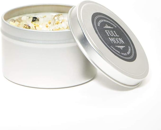 Full Moon Candle by New Moon Beginnings - Purification & Cleansing Candle - Crystal and Herb Candles - Aromatherapy Candles - soy candle, 8 Ounce Metal Tin