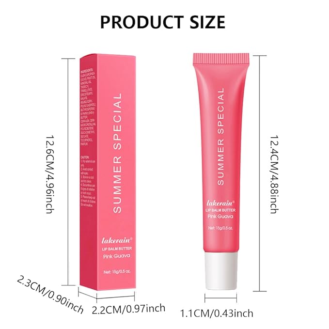 Summer Butter Lip Balm Lip Gloss, Ultra-Hydrating Natural Vegan Lip Balm, Sheer-Tinted Shine & Hydration, Soothes & Softens Dry Lips Skincare, Bálsamo labial hidratante #5 Pink Guava