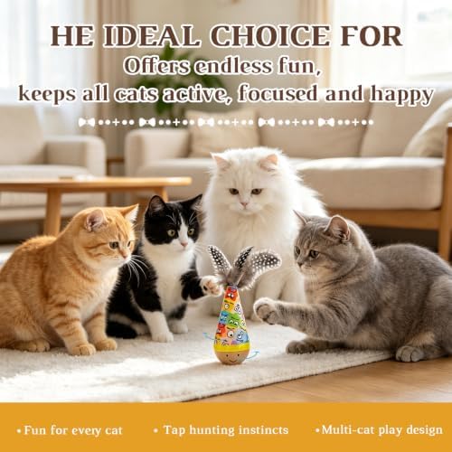 Wooden Interactive Cat Toy, Natural Beechwood Self‑Righting Weeble Toy