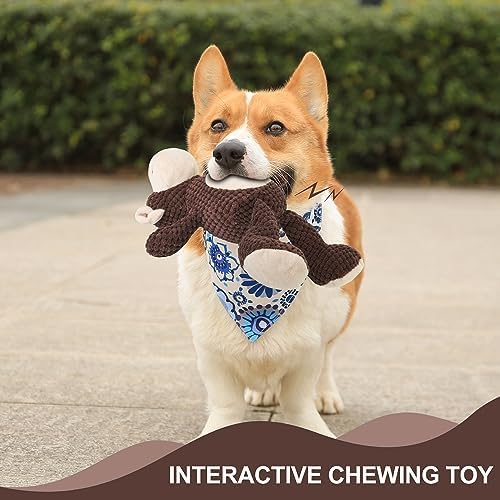 Squeaky Plush Dog Toy for Small Medium Large Dogs, Interactive Stuffed Monkey Dog Toy for Chewing, Fetch, Tug and Indoor Play, Soft Durable Puppy Toy for Boredom Relief and Mental Stimulation