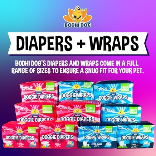 Bodhi Dog Disposable Male Dog Diapers - Super Absorbent, Leak-Proof Pee Wraps - Adjustable Fit, Comfortable Design, Advanced Moisture Control, and Wetness Indicator - Small (20 Count) (Pack of 3)