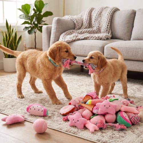 50 Pcs Plush Interactive Dog Toys 8 x 9 cm, Ocean Themed Set, Small Puppy Toys for Indoor Interactive Fetch, Multicolor (Pink)