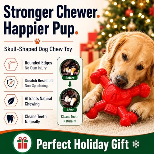Dog Chew Toy for Small & Medium Dogs – Durable Nylon Dog Toy for Aggressive Chewers, Interactive Dog Toy to Keep Dogs Busy, Multi-Angle Chewing Design for Boredom Relief, Red, Milk Flavor