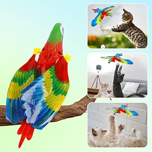 LOMIMOS Simulation Bird Cat Toy with Lights and Sound, Interactive Hanging Spinning Electric Toy Bird for Cats Indoor Ceiling Kitten Play Chase Exercise Eliminating Boredom(Parrot)