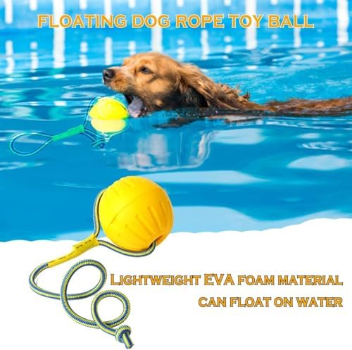 Dog Ball On a Rope Dog Toy, Floating Foam Dog Ball with Rope, Tug Ball Toy for Small Medium Large Dogs Fetch, Catch, Throw, Training (Yellow)
