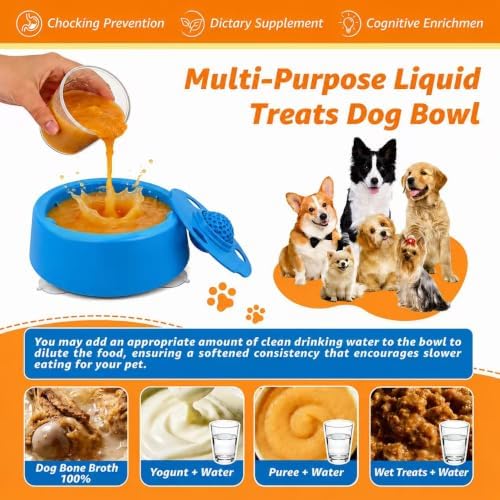 Senneny Dog Lick Bowl with 3 Suction Cups & Rolling Ball for Slow Feeder