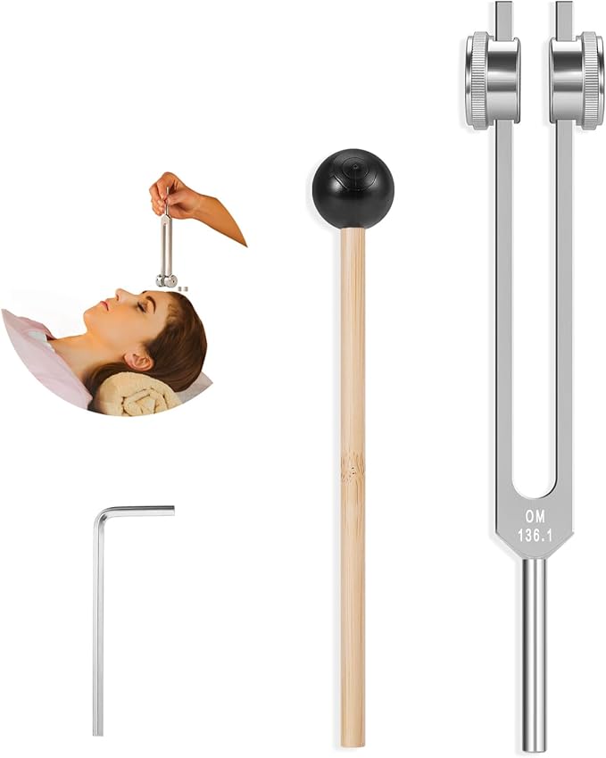 OM 136.1hz Weighted Tuning Fork with Reflex Hammer for Healing Chakra Set,Healing/Sound Therapy, Aluminum Alloy Sensory Tuning Fork Activator for Healing, Therapy Non Magnetic