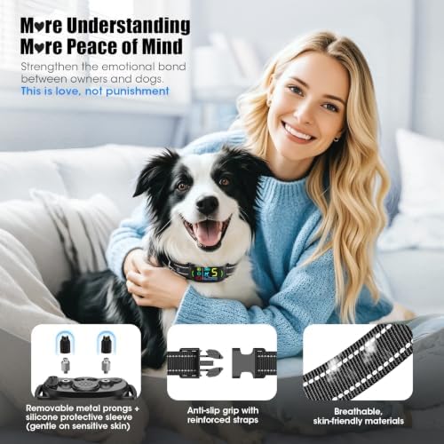Bark Collar for Small Medium Large Dogs with 5 Training Modes, Black | AI Bark Recognition, Effective Anti Barking Device with 5 Sensitivity Levels, Rechargeable IP67 Waterproof Anti Bark Collar
