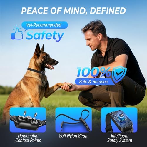 Ultrasonic Bark Collar for Large Medium Small Dogs, Humane No Bark Collar with Beep & Vibration, Smart Barking Collar with 7 Adjustable Sensitivity Levels, Rechargeable Bark Collar for Dogs,Waterproof