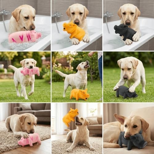 Dog Chew Toy Cute Pig Grunting Squeak Latex Pet Interactive Sound Dog Toy for Puppies for Playtime(Yellow)