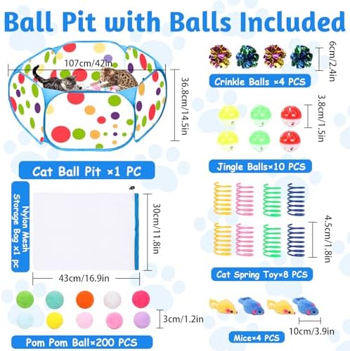 Cat Ball Pit for Cats, 226 Pcs Interactive Cat Toys for Indoor Kittens,Blue