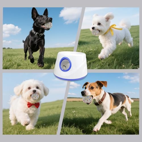 Dog Ball Launcher - Automatic Ball Thrower for Dogs, 3 Adjustable Distance Settings Dog Ball Thrower, Indoor Outdoor Interactive Fetch Machine Dog Toys for Small/Medium Sized Dog