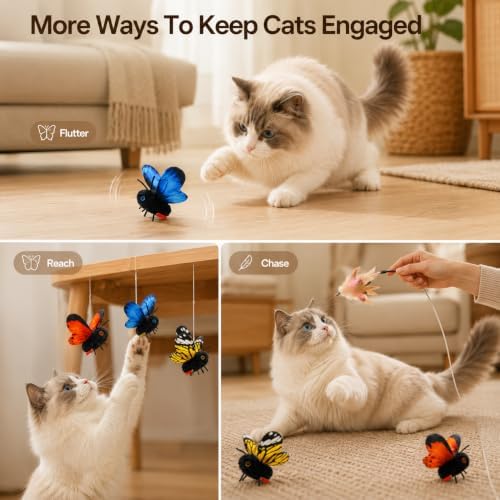 Smart Sensing Flapping Butterfly Cat Toy, Interactive Fluttering Pet Toy,Blue