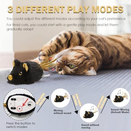 Cat Toys Squeaky Rechargeable Moving Mouse with Dynamic Magic Tail, Automatic Self Play Cat Toy for Indoor Kittens (Black)