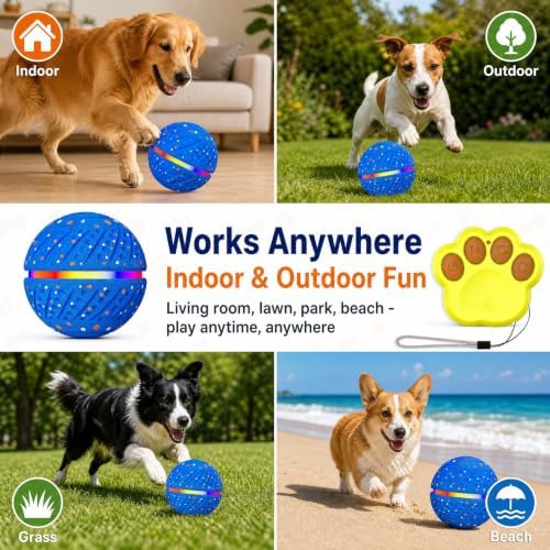 Interactive Dog Ball Toy with Remote Control, Durable E-TPU Material,3 Modes Automatic Bouncing Dog Ball with RGB Lights, IP54 Waterproof Electronic Dog Toy for Puppy, Medium and Large Dogs