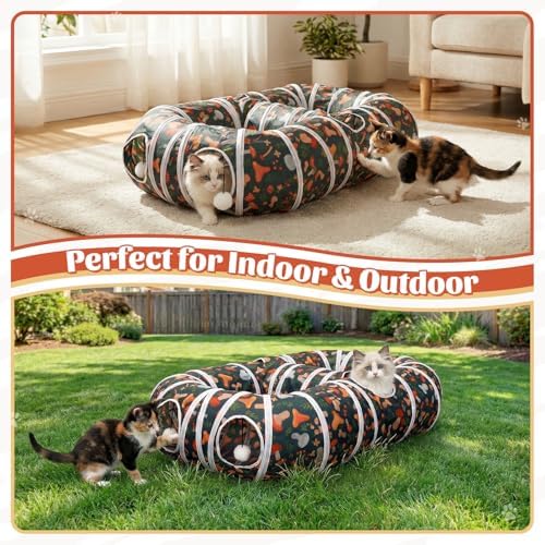Cat Tunnel for Indoor Entertainment, Tear-Resistant Cat Play Tube with Play Ball, Collapsible Pet Tube with Interactive Peephole, Ideal for Outdoor Exercise for Kittens Puppies Rabbits (8-Shaped)