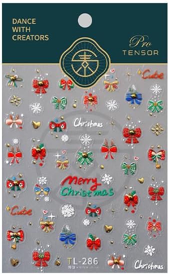 Christmas Nail Stickers for Nail Art, 5D Embossed Self-Adhesive Bow Snowflake Nail Decals, Nail Supplies Nail Art Design Accessories for Women and Girls Manicure DIY Decoration