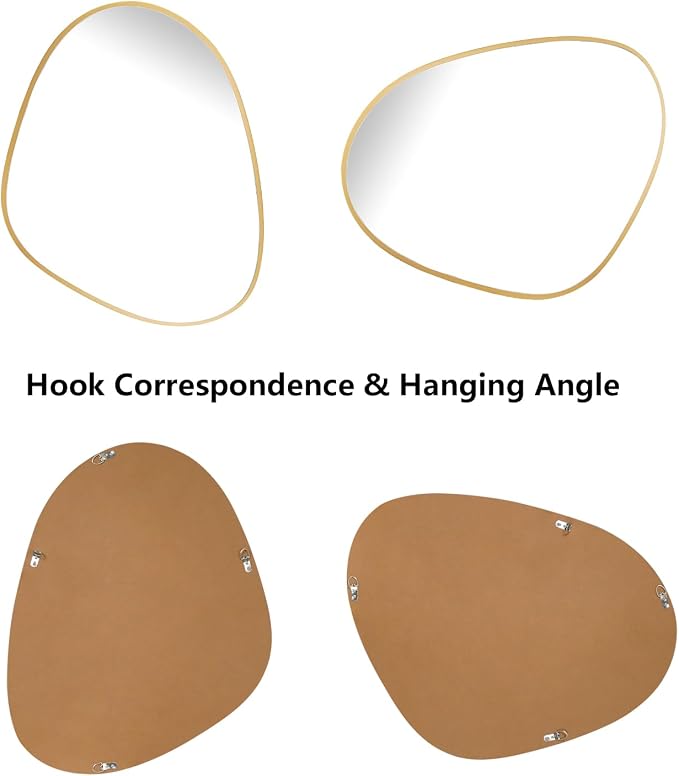 Asymmetrical Mirror, Irregular Wall Mirror, Unique Wall Mirrors Decorative for Bedroom Living Room Entryway Hall, Gold Mirrors for Wall Decor 28" H x 22" W
