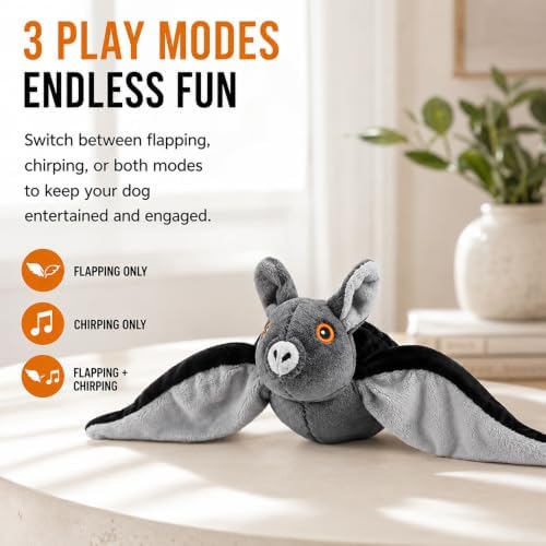 Flying Bat Toy for Dogs & Cats Realistic Bat Flight Flapping Wings Interactive Pet Toy with Chirping Mimics Real Flying Motion Detachable USB Rechargeable Hanging and Ground Play,1set