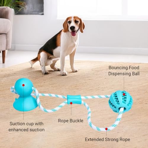 Interactive Dog Toys to Keep Them Busy, Suction Cup Tug of War Rope, Puppy Teething Chew Toy, Treat Dispensing Puzzle Ball for Aggressive Chewers, Small Medium Dogs - Blue