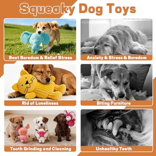 6 Pack Squeaky Dog Toys, Durable Stuffed Plush Chew Toys, Tough Plush Animal Dog Toys for Small Medium Large Dogs, Keep Dogs Busy, Premium Interactive Chew Toys for Puppies & Adult Dogs