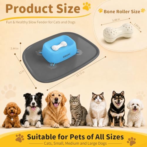 Dog Lick Bowl Slow Feeder with Rolling Log & Suction Base, Blue, Mat