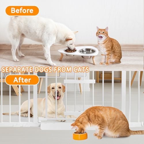 41 Inch Tall Baby Gate with Small Cat Door, Adjustable Auto Close Dog Gate Easy Walk Thru Pet Door for Stairs, Doorway, House (White, 29.52"-49.21")